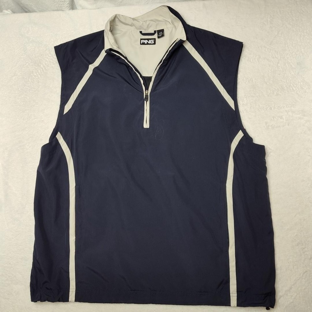 PING Vest Mens‎ Large Blue 1/4 Zip Windbreaker Golf Pockets Lined Lightweight